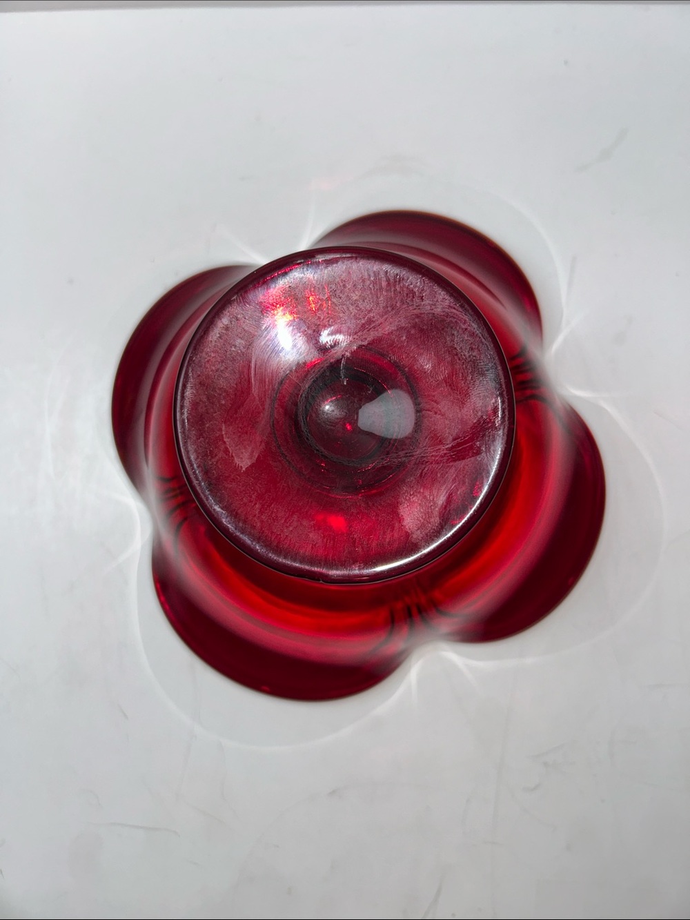 Viking Glass Ruby Red Ambrina Shine 4 Point Pedestal Ruffle Dish - Picture 11 of 15